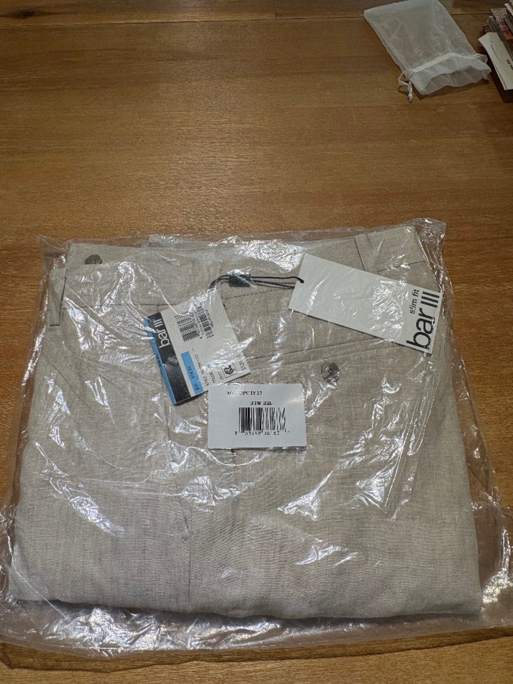 NWT Bar III 100% Linen Suit Pants Tan Slim Fit 31x32